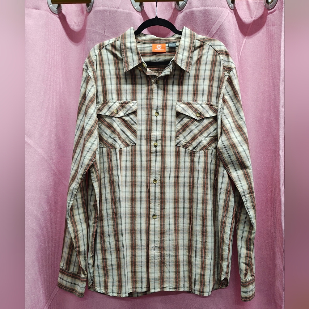 Merrell Tan Red Plaid Button Up Shirt Sz XXL